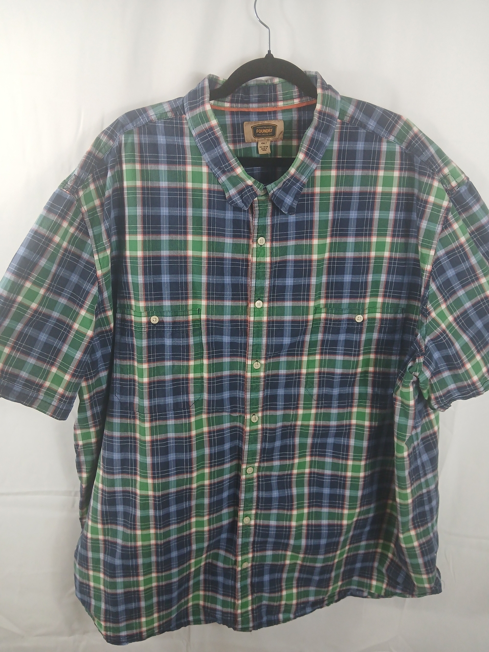 The Foundry Supply Co. Blue and Green Plaid Short-Sleeve Button-Up Shirt 4XLT